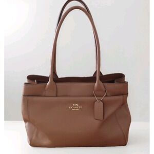 COACH Casey F31474 Tote Bag Purse Crossgrain Leather Large Logo Brown L14xH10xw6
